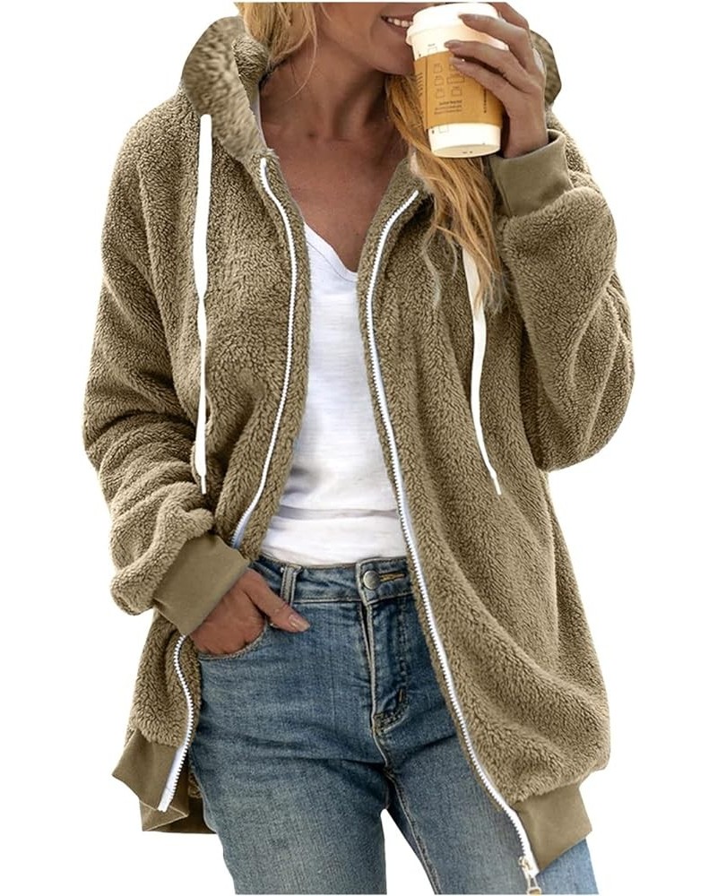 Winter Coats for Women Fuzzy Fleece Jacket Hooded Color Block Patchwork Cardigan Coats Outerwear with Pockets A9-khaki $7.41 ...