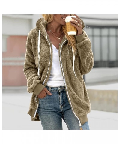 Winter Coats for Women Fuzzy Fleece Jacket Hooded Color Block Patchwork Cardigan Coats Outerwear with Pockets A9-khaki $7.41 ...