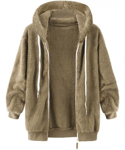 Winter Coats for Women Fuzzy Fleece Jacket Hooded Color Block Patchwork Cardigan Coats Outerwear with Pockets A9-khaki $7.41 ...