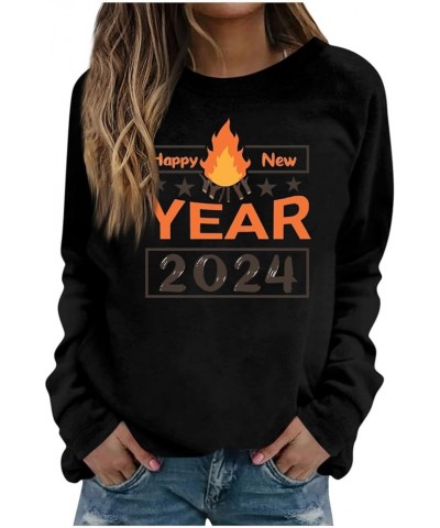 Happy New Year Shirt for Women 2024 Letter Printed Long Sleeve Plus Size Crewneck Sweatshirts Loose Fit S-3XL 03-black $14.57...