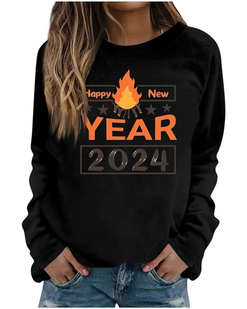 Happy New Year Shirt for Women 2024 Letter Printed Long Sleeve Plus Size Crewneck Sweatshirts Loose Fit S-3XL 03-black $14.57...