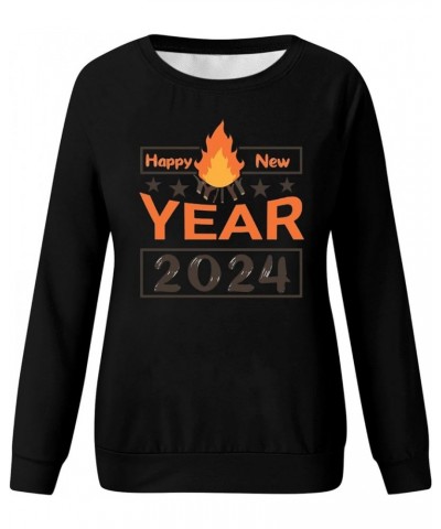 Happy New Year Shirt for Women 2024 Letter Printed Long Sleeve Plus Size Crewneck Sweatshirts Loose Fit S-3XL 03-black $14.57...