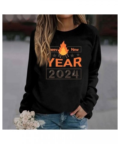 Happy New Year Shirt for Women 2024 Letter Printed Long Sleeve Plus Size Crewneck Sweatshirts Loose Fit S-3XL 03-black $14.57...