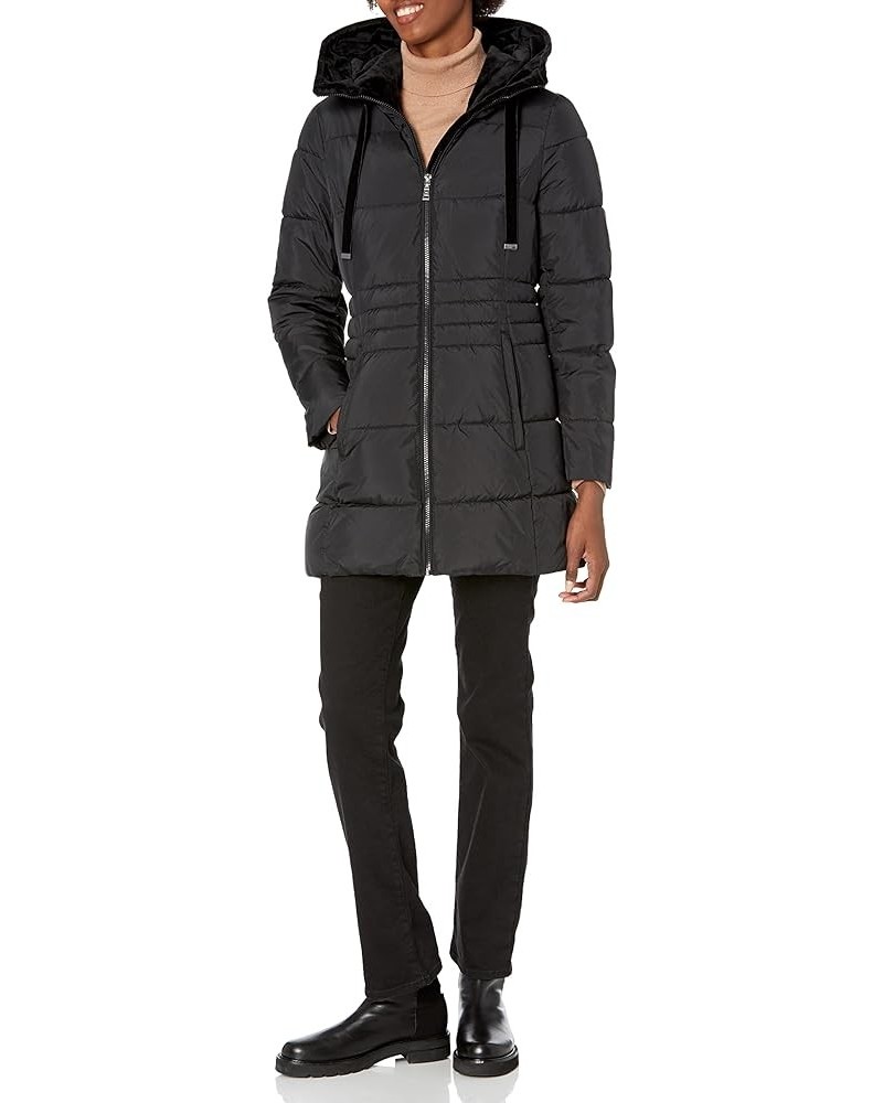 Women's Puffer Jacket with Velvet Lined Hood and Tunnel Neck Black $50.04 Jackets