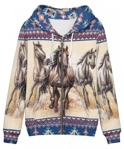 Cute Zip Up Hoodies & Sweatshirts for Women XS-5XL Fall Pullover Tops Boho Horse Design $19.88 Hoodies & Sweatshirts