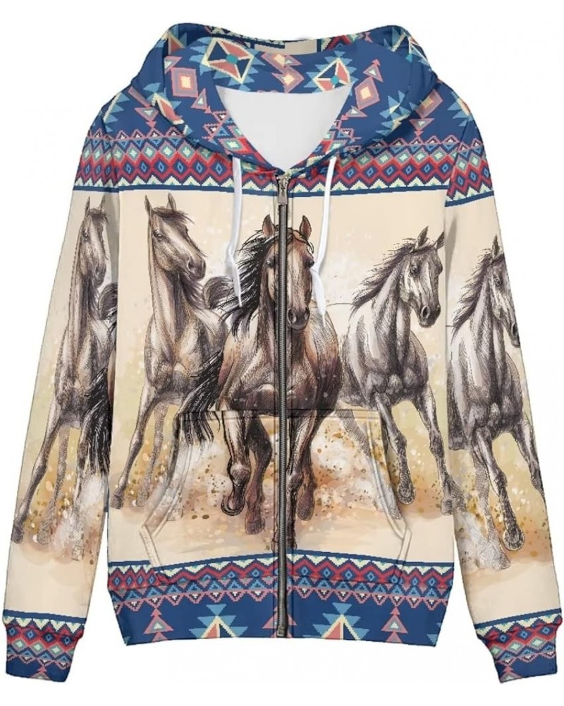 Cute Zip Up Hoodies & Sweatshirts for Women XS-5XL Fall Pullover Tops Boho Horse Design $19.88 Hoodies & Sweatshirts