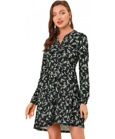 Women's Babydoll Dresses V Neck Long Sleeve Floral Tiered Loose Fall Dresses Black $11.50 Dresses