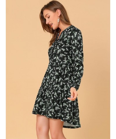 Women's Babydoll Dresses V Neck Long Sleeve Floral Tiered Loose Fall Dresses Black $11.50 Dresses