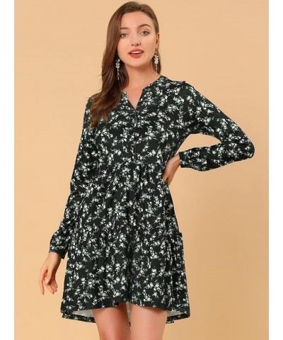 Women's Babydoll Dresses V Neck Long Sleeve Floral Tiered Loose Fall Dresses Black $11.50 Dresses