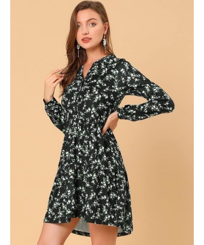 Women's Babydoll Dresses V Neck Long Sleeve Floral Tiered Loose Fall Dresses Black $11.50 Dresses