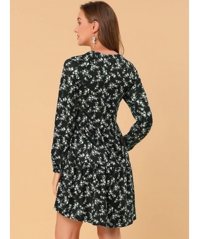 Women's Babydoll Dresses V Neck Long Sleeve Floral Tiered Loose Fall Dresses Black $11.50 Dresses