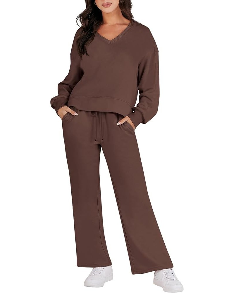 Women's Two Piece Outfits Matching Sets Long Sleeve Pullover Tops and Wide Leg Pants Tracksuit Lounge Sets Coffee $23.10 Acti...