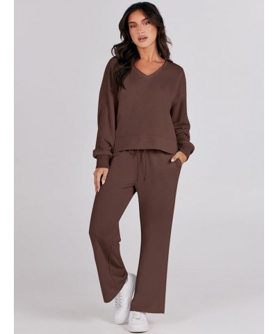 Women's Two Piece Outfits Matching Sets Long Sleeve Pullover Tops and Wide Leg Pants Tracksuit Lounge Sets Coffee $23.10 Acti...