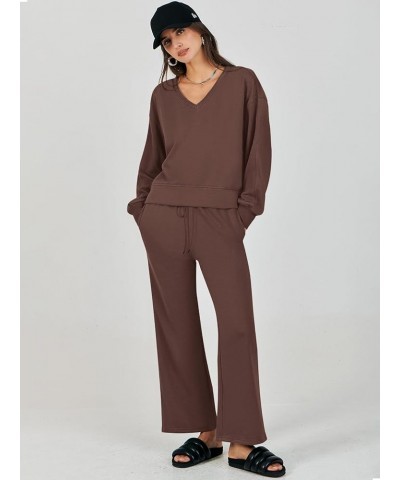 Women's Two Piece Outfits Matching Sets Long Sleeve Pullover Tops and Wide Leg Pants Tracksuit Lounge Sets Coffee $23.10 Acti...