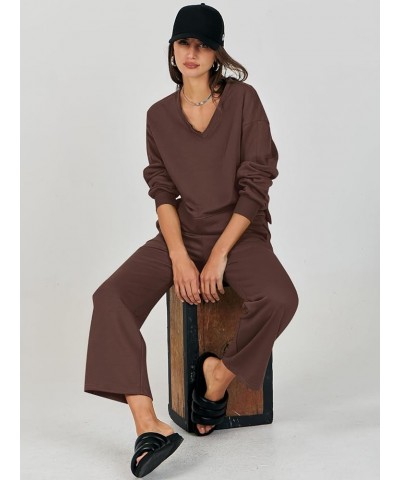 Women's Two Piece Outfits Matching Sets Long Sleeve Pullover Tops and Wide Leg Pants Tracksuit Lounge Sets Coffee $23.10 Acti...