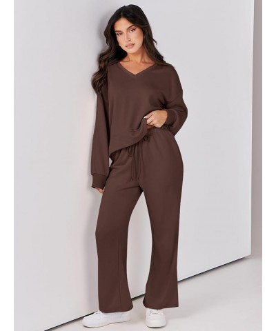 Women's Two Piece Outfits Matching Sets Long Sleeve Pullover Tops and Wide Leg Pants Tracksuit Lounge Sets Coffee $23.10 Acti...