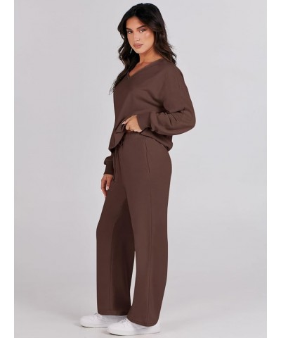 Women's Two Piece Outfits Matching Sets Long Sleeve Pullover Tops and Wide Leg Pants Tracksuit Lounge Sets Coffee $23.10 Acti...