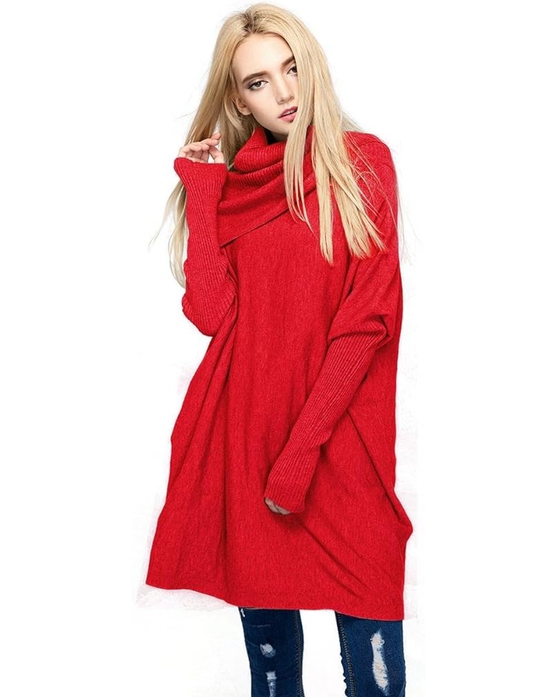 Women's Oversized Pullover Sweater Loose Cowl Neck Long Sleeve Knit Top Christmas Red $17.66 Sweaters