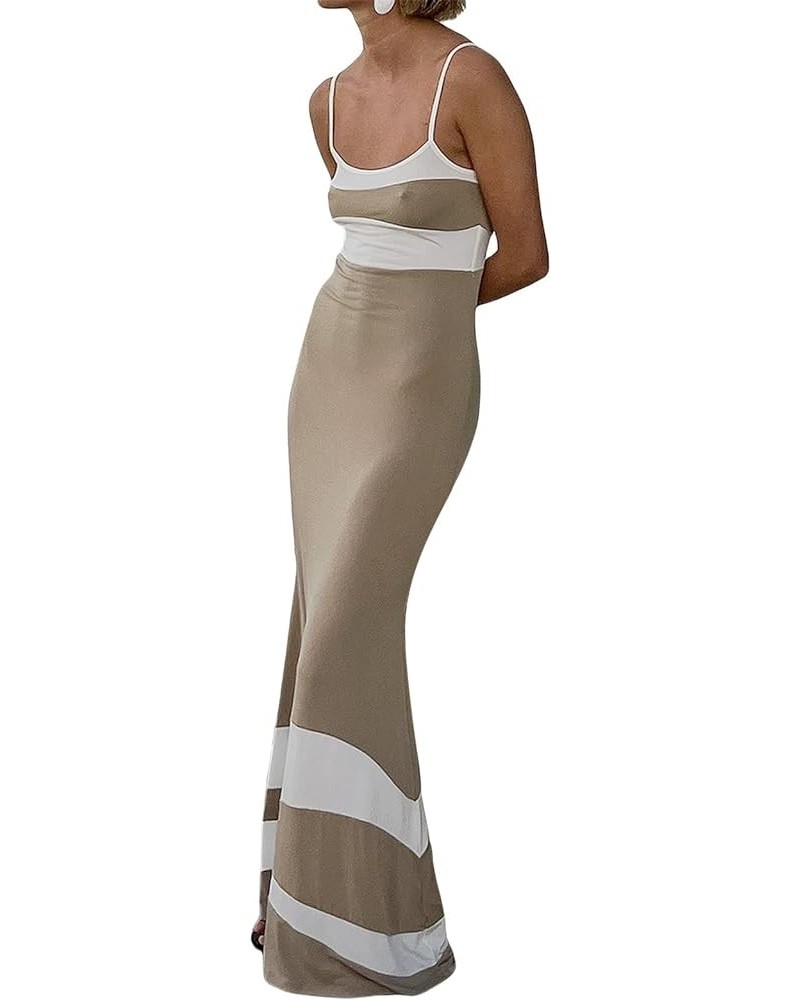 Women Print Knit Bodycon Dress Y2K Hollow Out Midi Dresses Sleeveless 2022 Summer Beach Dress Q-khaki $15.98 Dresses