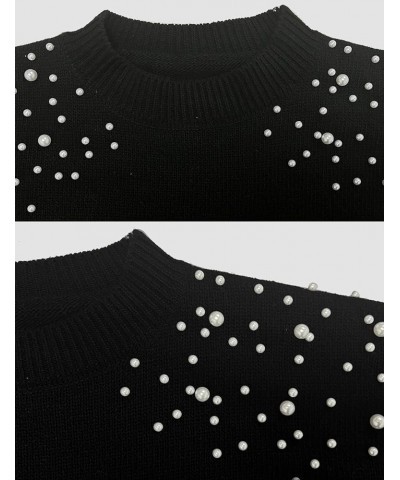 Women's Pearls Sweater Crewneck Lantern Balloon Sleeves Oversized Pullover Sweaters Black $24.00 Sweaters