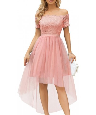 Womens Off The Shoulder Short Sleeve High Low Prom Dresses 2024 for Wedding Guest Cocktail Party Formal Dress Tulle- Blush $2...