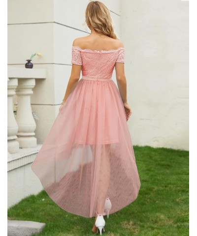 Womens Off The Shoulder Short Sleeve High Low Prom Dresses 2024 for Wedding Guest Cocktail Party Formal Dress Tulle- Blush $2...