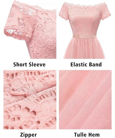 Womens Off The Shoulder Short Sleeve High Low Prom Dresses 2024 for Wedding Guest Cocktail Party Formal Dress Tulle- Blush $2...