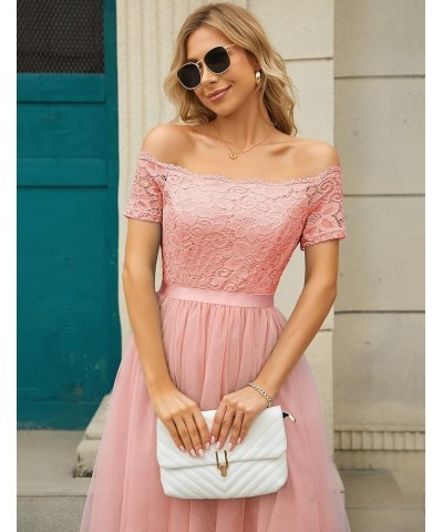 Womens Off The Shoulder Short Sleeve High Low Prom Dresses 2024 for Wedding Guest Cocktail Party Formal Dress Tulle- Blush $2...