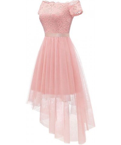 Womens Off The Shoulder Short Sleeve High Low Prom Dresses 2024 for Wedding Guest Cocktail Party Formal Dress Tulle- Blush $2...