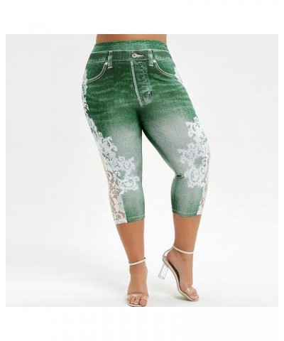 Lace Leggings for Women High Waisted Tummy Control Capri Cropped Leggings Plus Size Stretch Tights Yoga Pants 17-green $6.83 ...