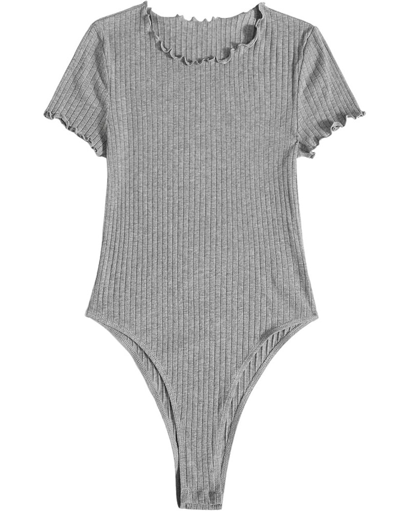 Women's Ribbed Knit Short Sleeve Crew Nekc Basic T Shirt Bodysuit Light Grey $7.19 Bodysuits