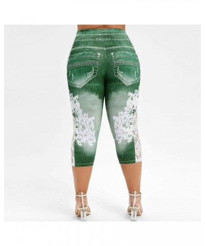 Lace Leggings for Women High Waisted Tummy Control Capri Cropped Leggings Plus Size Stretch Tights Yoga Pants 17-green $6.83 ...