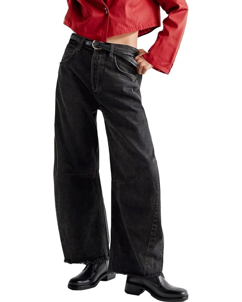Women Casual Wide Leg Baggy Denim Pants Mid Waist Boyfriend Loose Jeans Barrel Streetwear High for Boyfriends Black-1 $11.60 ...