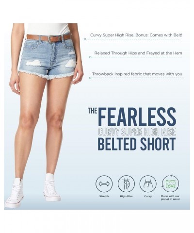 Women's Fearless Curvy Denim Shorts High-Rise Belted Insta Vintage Juniors Jaylene $17.79 Shorts