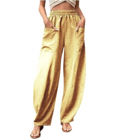 Women's Retro Cotton Linen Drawstring Trousers Fashion Bohemian Printed Pants Casual Wide Leg Pants with Pocket Beige-1 $5.00...
