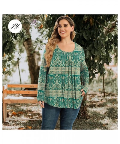 Women's Plus Size Long Sleeve Tunic Tops Scoop Neck Loose T Shirt Blouse for Leggings Khaki Blue $11.19 Tops