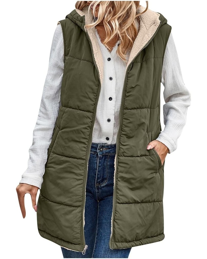 Long Puffer Vest Women Reversible Sherpa Lined Vest Fuzzy Teddy Jacket Plus Size Sleeveless Puffer Fleece Coats Army Green $1...