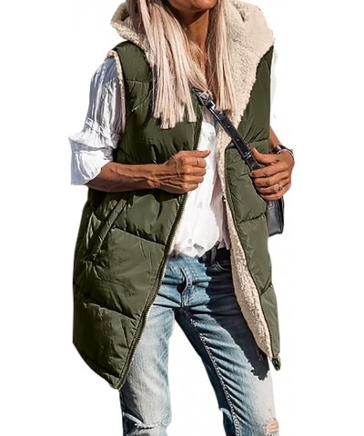 Long Puffer Vest Women Reversible Sherpa Lined Vest Fuzzy Teddy Jacket Plus Size Sleeveless Puffer Fleece Coats Army Green $1...