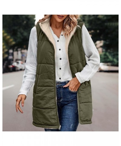 Long Puffer Vest Women Reversible Sherpa Lined Vest Fuzzy Teddy Jacket Plus Size Sleeveless Puffer Fleece Coats Army Green $1...