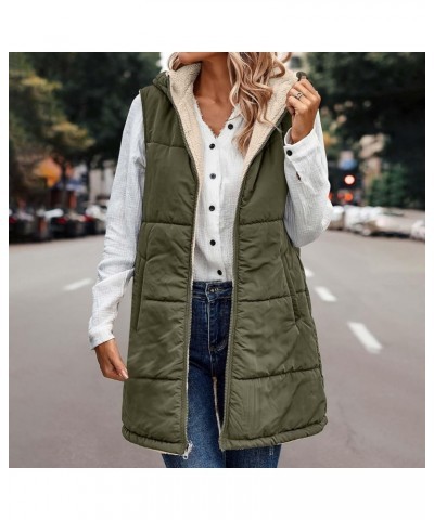 Long Puffer Vest Women Reversible Sherpa Lined Vest Fuzzy Teddy Jacket Plus Size Sleeveless Puffer Fleece Coats Army Green $1...