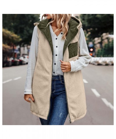 Long Puffer Vest Women Reversible Sherpa Lined Vest Fuzzy Teddy Jacket Plus Size Sleeveless Puffer Fleece Coats Army Green $1...