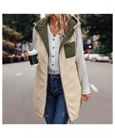 Long Puffer Vest Women Reversible Sherpa Lined Vest Fuzzy Teddy Jacket Plus Size Sleeveless Puffer Fleece Coats Army Green $1...