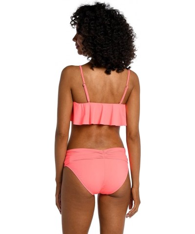 Women's Standard Island Goddess Ruffle Bandeau Bikini Swimsuit Top Hot Coral $30.76 Swimsuits