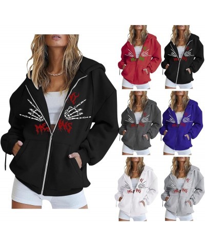 Womens Hoodies Cute Zip up Hoodies for Women Long Sleeve Fall Oversized Casual Drawstring Sweatshirts with Pocket Red-1 $14.1...