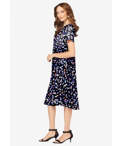 Women's Plus Size Petite Ultrasmooth Fabric V-Neck Swing Dress Navy Star Medallion $22.00 Dresses