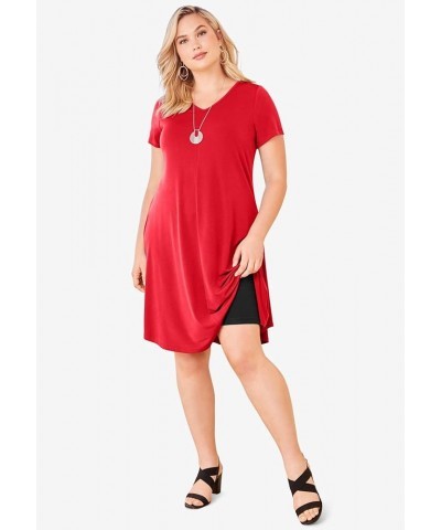 Women's Plus Size Petite Ultrasmooth Fabric V-Neck Swing Dress Navy Star Medallion $22.00 Dresses