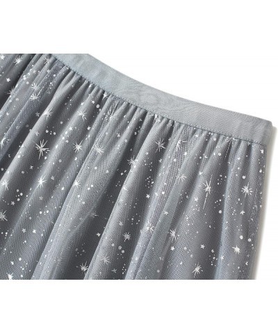 Women Tutu Tulle Skirt Elastic High Waist Layered Skirt Floral Print Mesh A-Line Midi Skirt Star Gray $10.32 Skirts