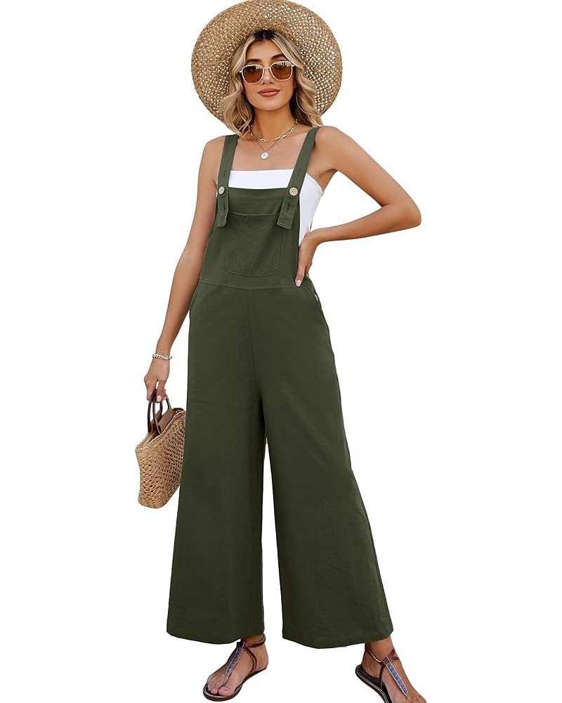 Women's Casual Cotton Wide Leg Overalls Sleeveless Baggy Rompers Loose Fit Jumpsuits Army Green $14.93 Overalls