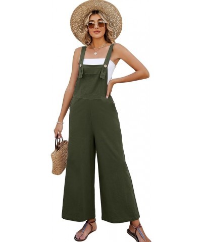 Women's Casual Cotton Wide Leg Overalls Sleeveless Baggy Rompers Loose Fit Jumpsuits Army Green $14.93 Overalls