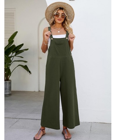 Women's Casual Cotton Wide Leg Overalls Sleeveless Baggy Rompers Loose Fit Jumpsuits Army Green $14.93 Overalls